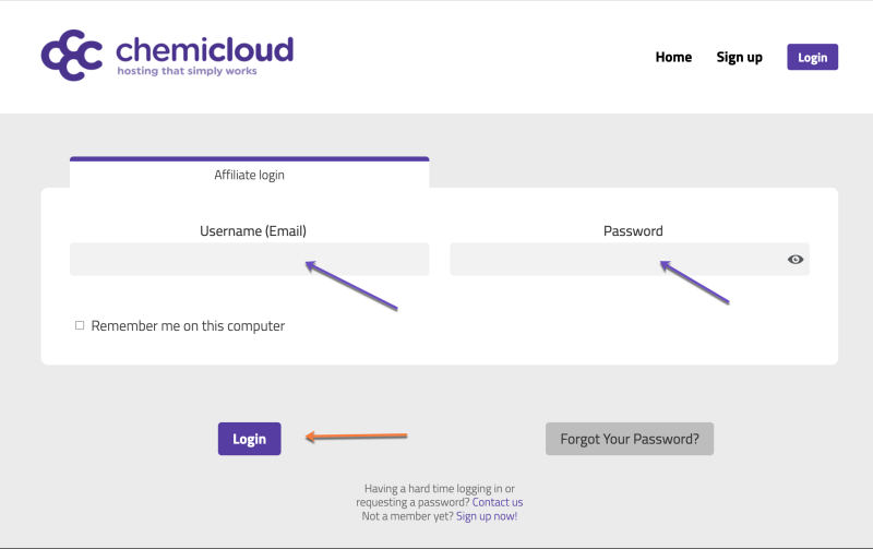 Affiliate Login Page