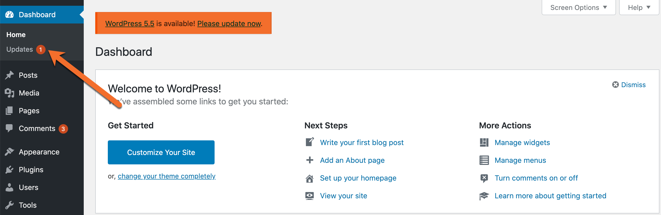 WordPress Dashboard Updates