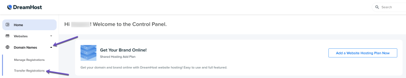 Dreamhost Domain Names Transfer Registrations