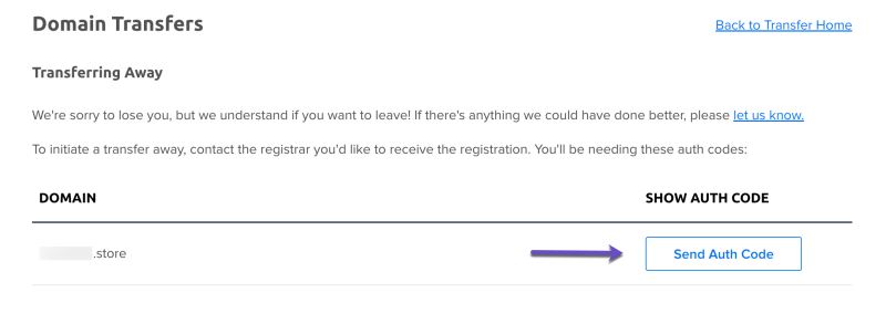 Transferring Away Send Auth Code