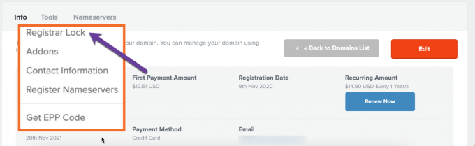 Disable Domain Registrar Lock FastComet