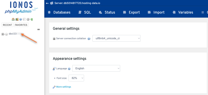 phpMyAdmin Select Database