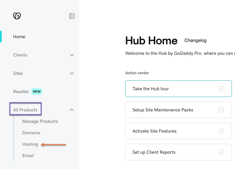GoDaddy Hub All Products Hosting