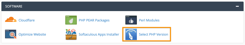 cPanel > Software > Select PHP Version