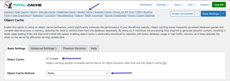 W3 Total Cache General Settings Object Cache