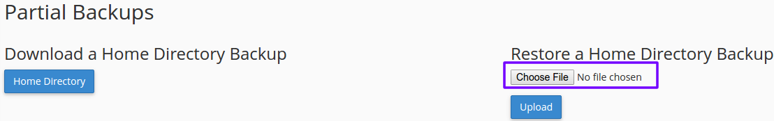 home backup restore cpanel